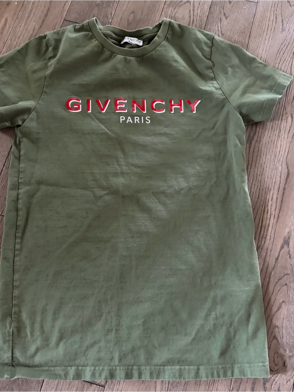 Givenchy Olive Green Tee with Red & White Logo